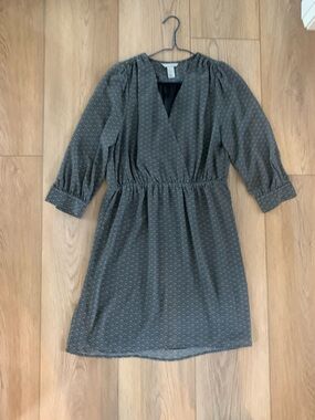H&M Charcoal Gray Patterned Asymmetrical Wrap Dress